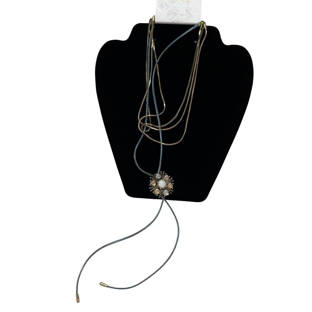Altar'd State Necklace Antique Gold Bolo‎ Cord Flower Pendant Boho Western NWT